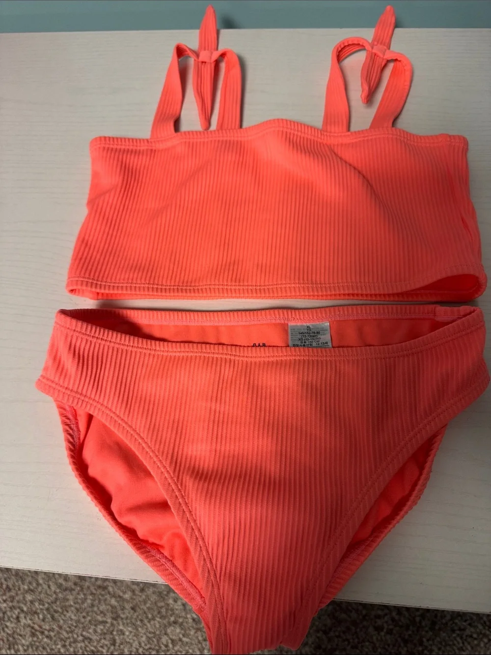GAP Girls Neon Coral Ribbed Two-Piece Swim Set